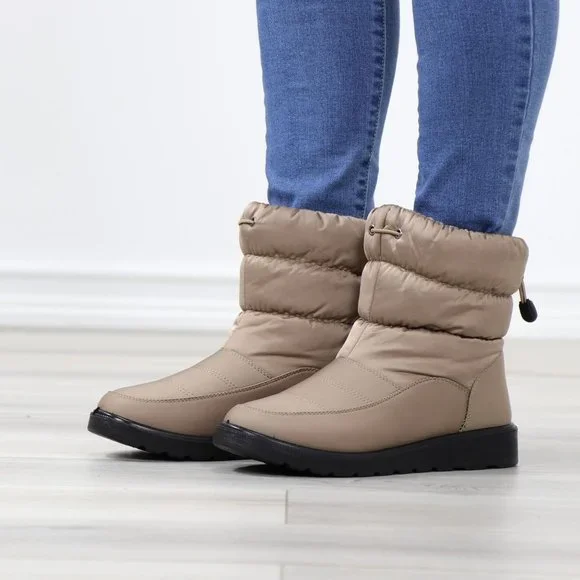 Taupe Rain Ankle Boots Weather Resistant Warm Synthetic Fluff Inside - Picture 12 of 13